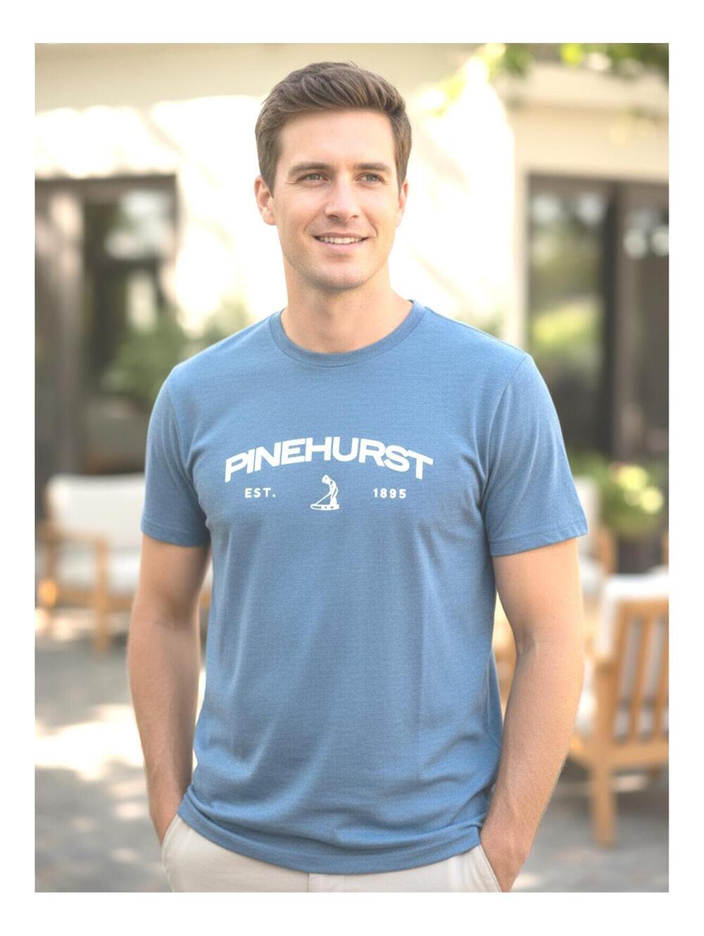 Pinehurst  T shirt, Polyester Cotten Blend, Large, Grey Heather with Putter Boy